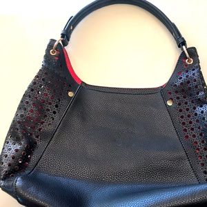 Leather bag, black with red interior